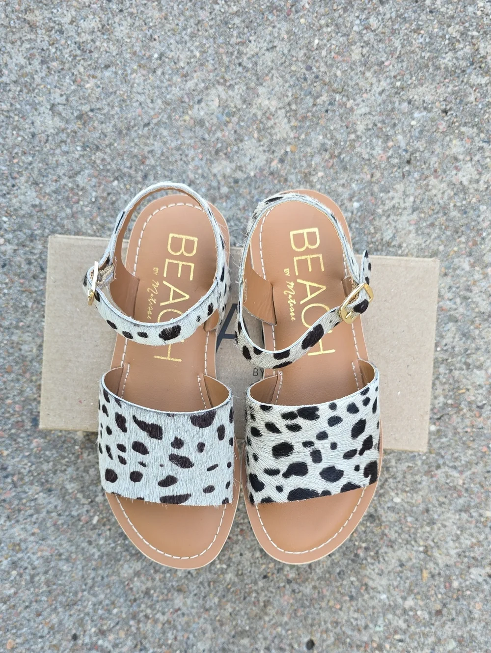 NWT Beach by Matisse Lil Cabana Cow Hair  Leather Spotted Leopard Print Sandals
